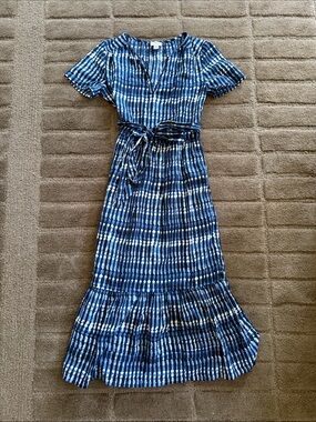 J. Crew Blue & White Tie-Waist Maxi Dress